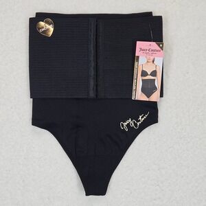 NWT Juicy Couture Intimates Hi-Waist Shaping Thong Cinch Me Black Gold Size S